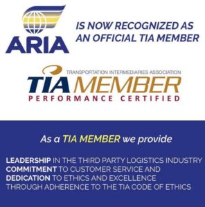 Aria Logistics recognized as an official TIA Member Performance Certified