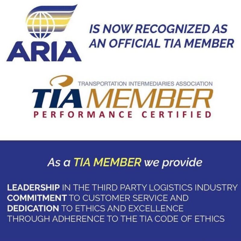 Aria Logistics recognized as an official TIA Member Performance Certified