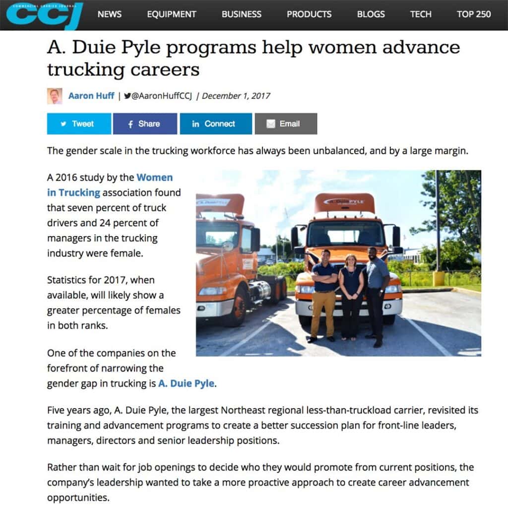 CCJ Magazine features A. Duie Pyle Program