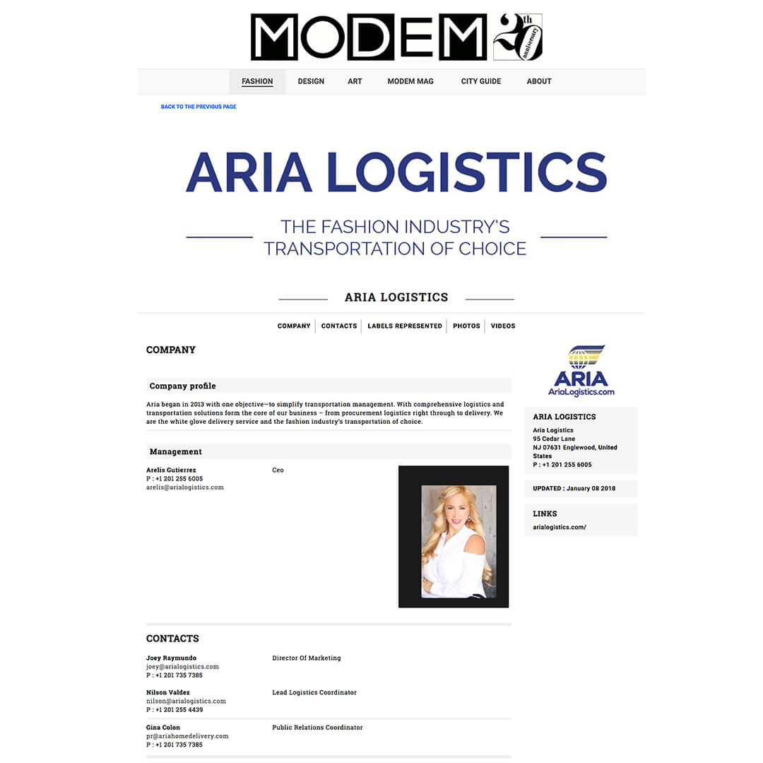 Aria Logistics ‘The Fashion Industry’s Transportation of Choice’
