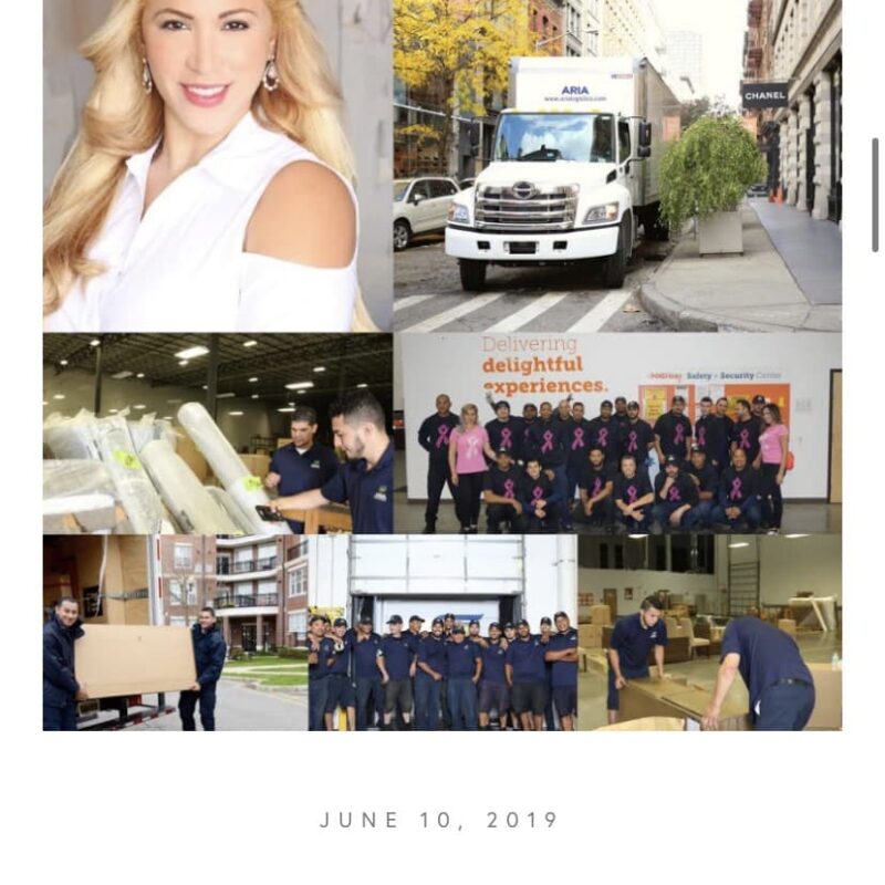 Aria Logistics Accessories Council spotlight collage featuring CEO Arelis Bonilla and delivery team operations