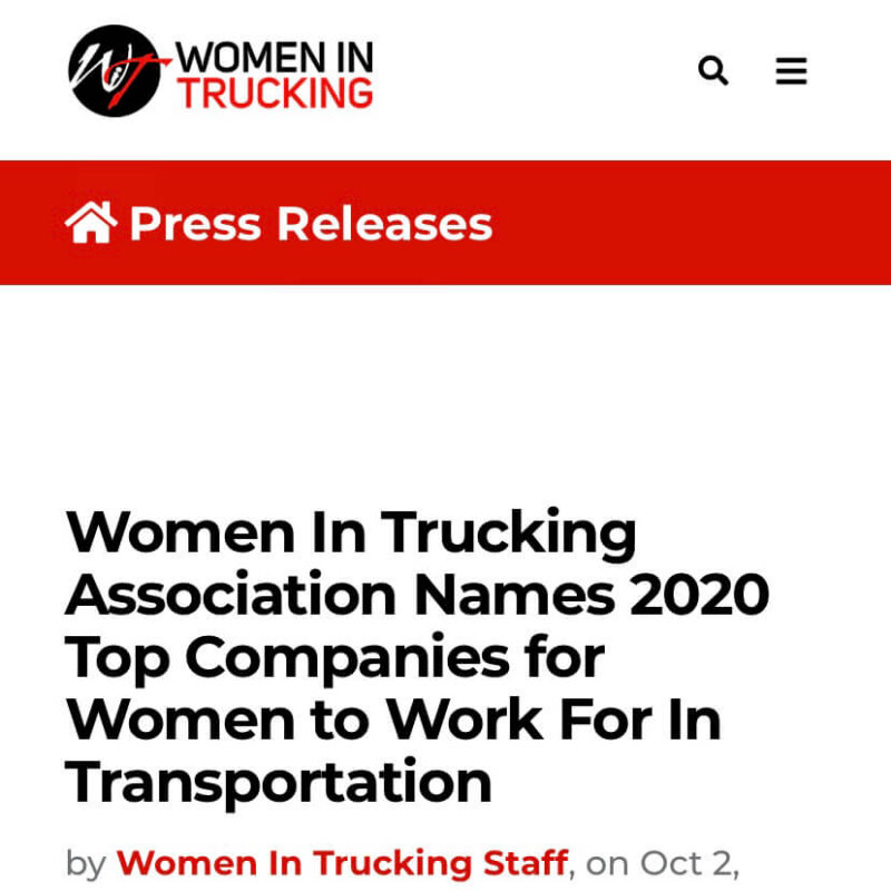 Women in Trucking 2020 Top Companies for Women to Work For in Transportation press release