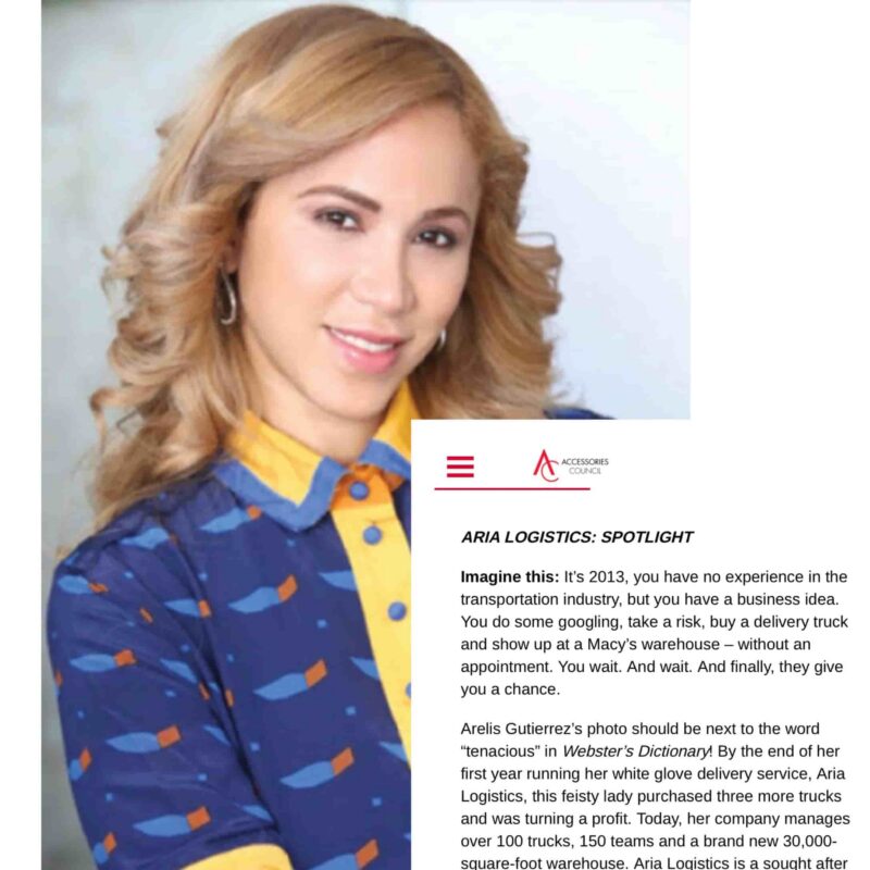 Arelis Bonilla CEO of Aria Logistics featured in Accessories Council member spotlight