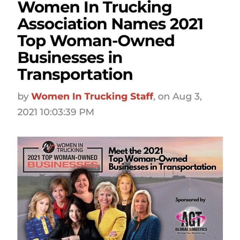 Women in Trucking 2021 Top Woman-Owned Businesses in Transportation award feature