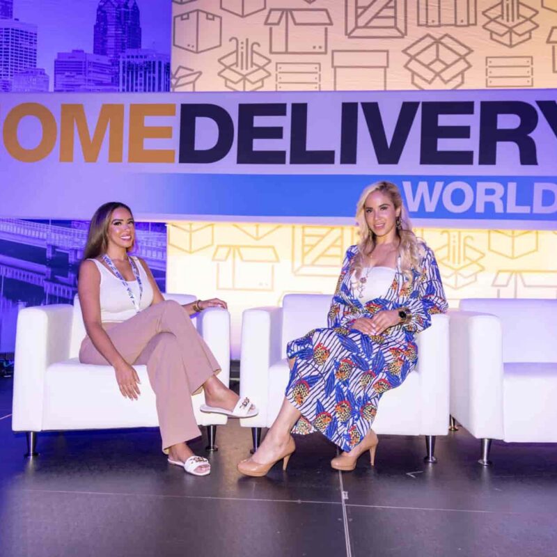 Arelis Bonilla of Aria Logistics speaking on stage at Home Delivery World conference