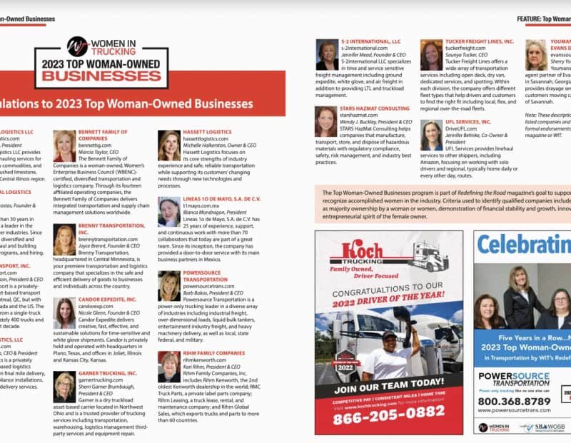 Aria Logistics named in Women in Trucking 2023 Top Woman-Owned Businesses in Transportation