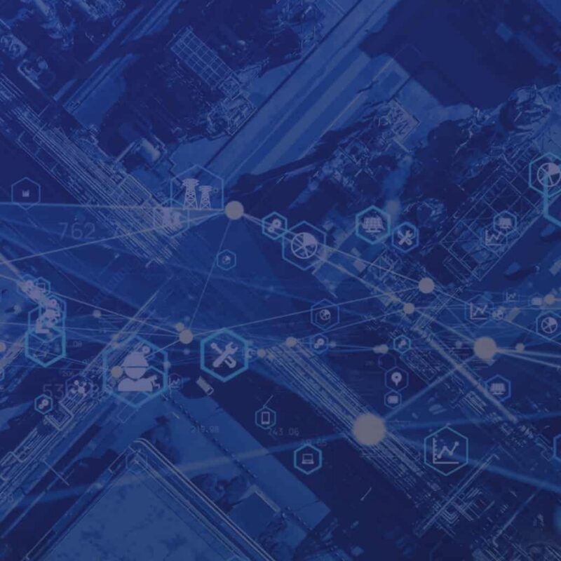 Digital freight network overlay on aerial logistics hub representing efficient supply chain transportation