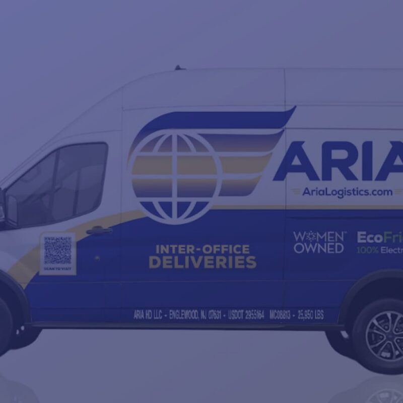 Aria Logistics women-owned eco-friendly 100% electric van for inter-office deliveries