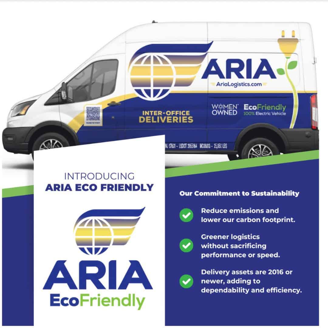 Aria Logistics EcoFriendly 100% electric vehicle for inter-office deliveries and sustainable logistics